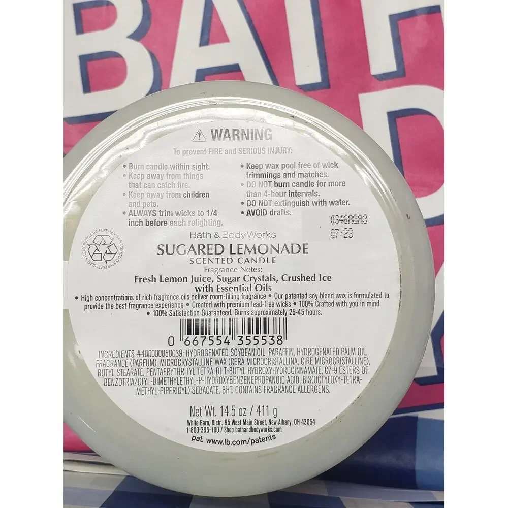 BBW Sugared Lemonade Large 3 Wick Candle Home Fragrance Decor
